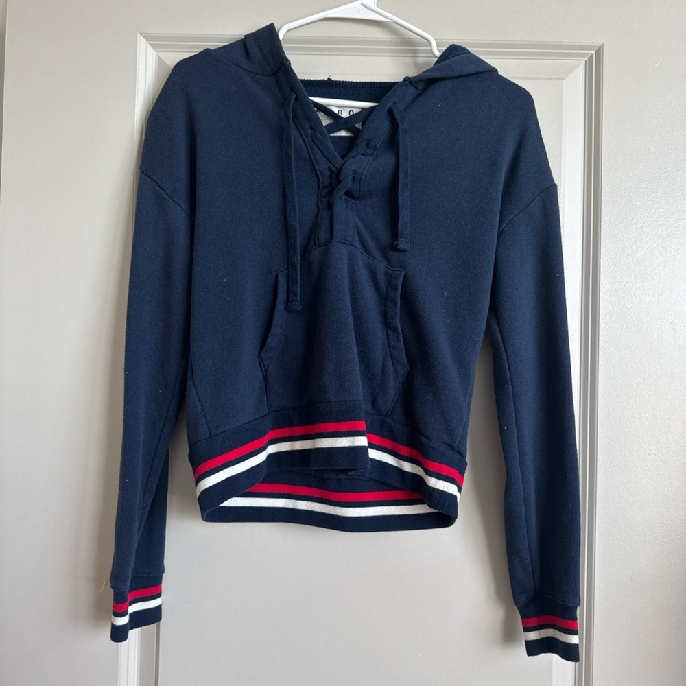 Classic Navy Women's Hoodie with Red and White Accents